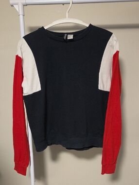 Divided Colorblock Crewneck Sweater in Black, Red & White